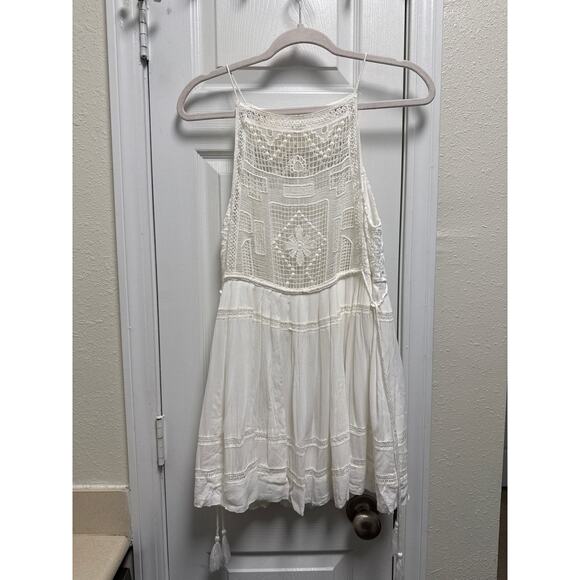 Free People Emily Dress White Crochet Square Neck Tiered Mini Dress Size XS - Picture 5 of 10